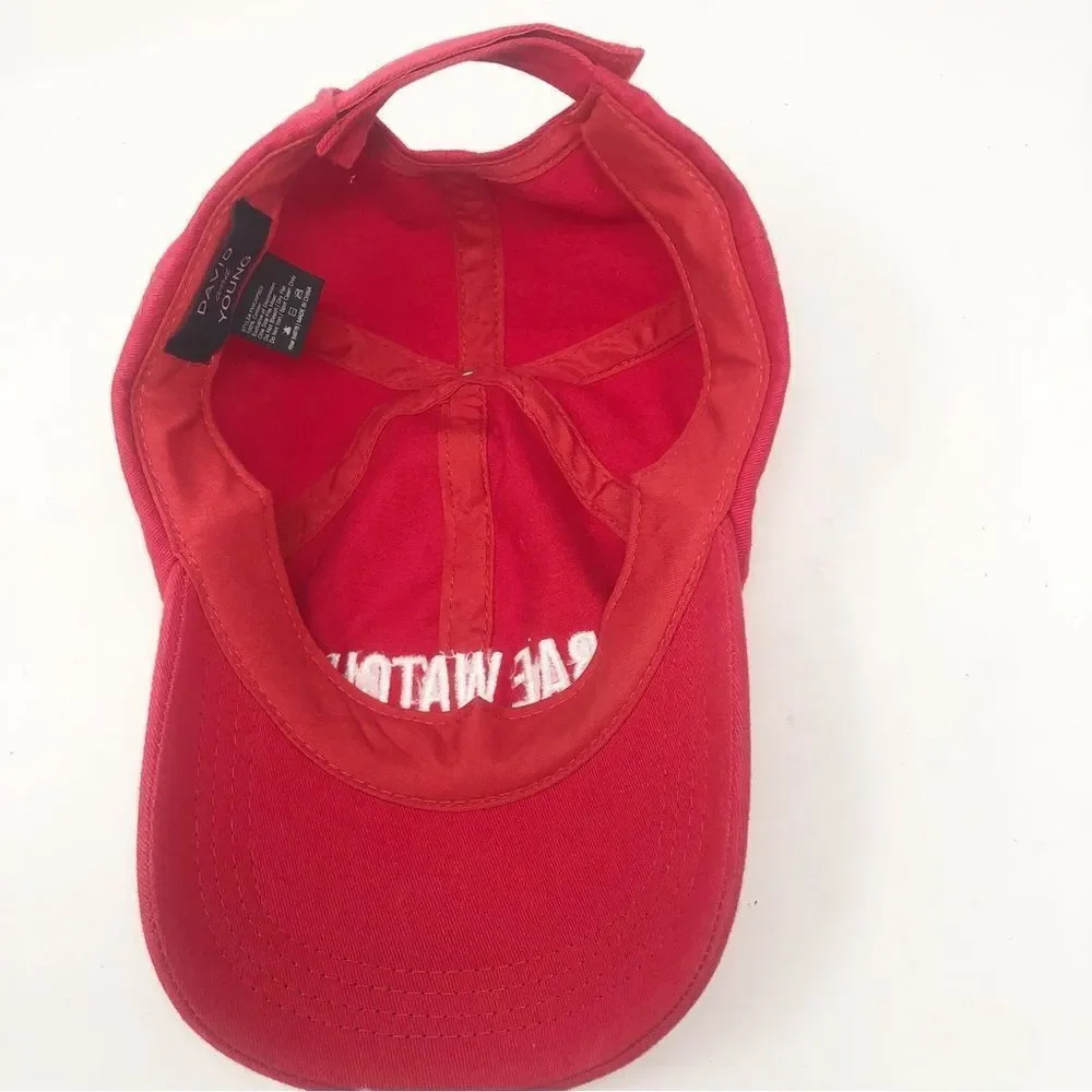 DAVID AND YOUNG | Women’s Red Baseball Style Hat Bae Watch White Embroidery OSFM